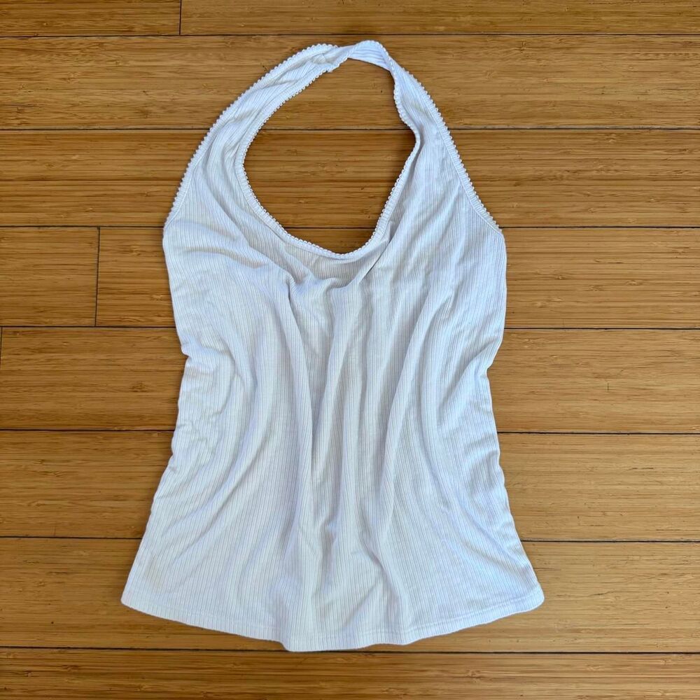 Frankee & Skylarr White Ribbed Halter Tank XL Stretch Scoop Neck Y2K Style